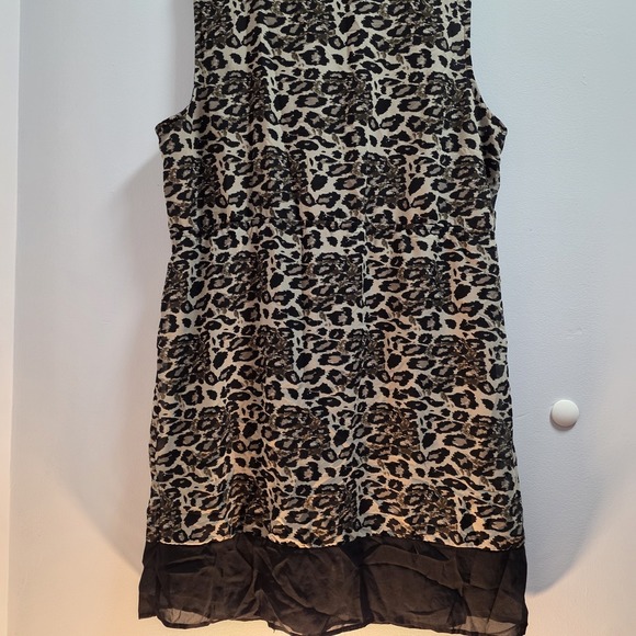 Midi dress leopard print pattern black collar Button Placket And Hem sheer dress - Picture 4 of 11